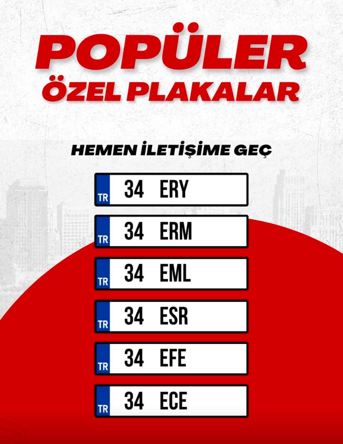 Popüler özel plakalar: ERY, ERM, EML, ESR, EFE ve ECE